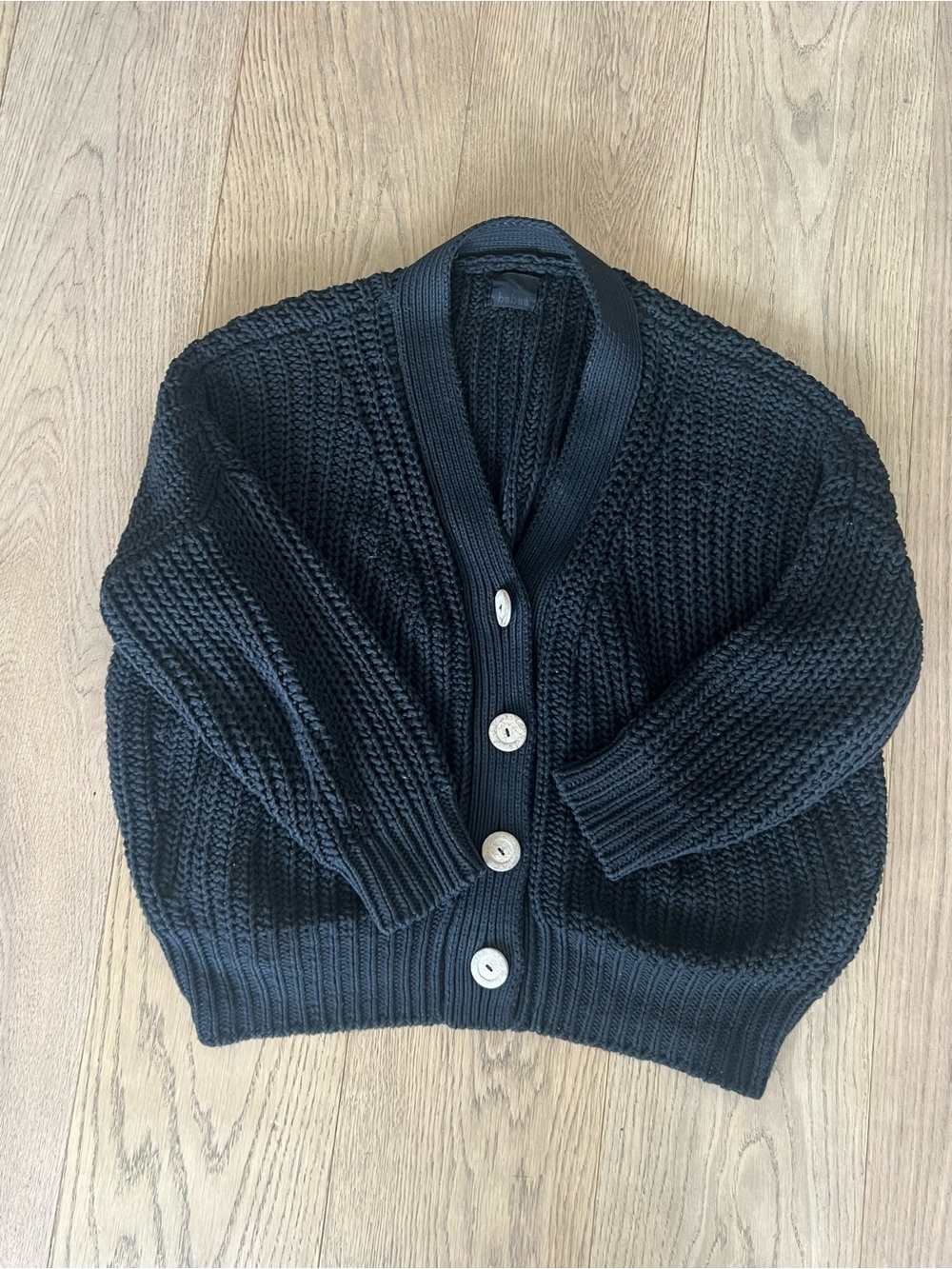 Babaa Black Chunky Knit Button-Up Sweater Cardigan